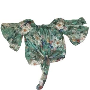 Viola borghi S silk blend green top floral lined fairy romantic boho Italy